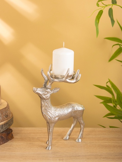 Подсвечник «Сохатый», 15.5×9×22.5 см, алюминий, серебряный