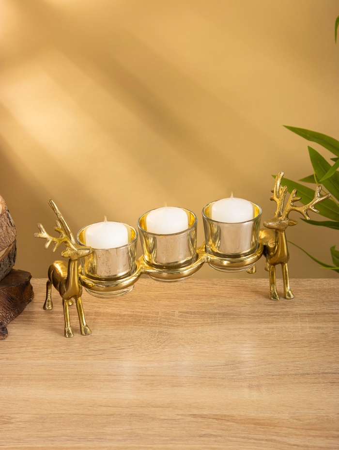 Подсвечник на 3 свечи «Оленята», 29×8×13 см, алюминий - Фото 1