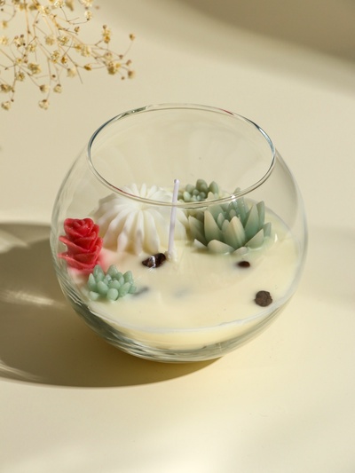 Ароматическая свеча в подсвечнике «Суккуленты», 1 фитиль, кофе, 11×11×10 см