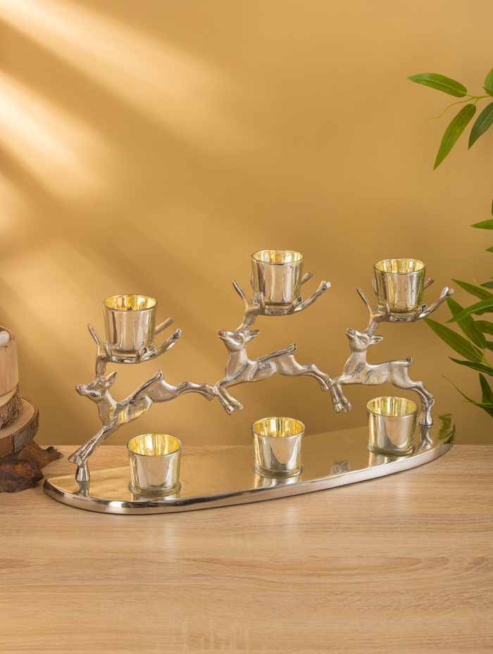 Подсвечник на 6 свечей «Северные олени», 51×11.5×21.5 см, алюминий - Фото 1