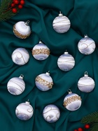 Ёлочные игрушки «Капризы зимы», шары новогодние, d=6 см, 12 шт., золотистая посыпка, белые - Фото 3