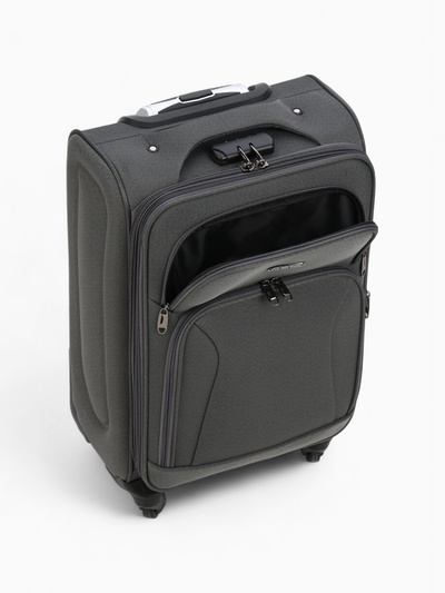 Чемодан на колёсах маленький 45 л (S), на молнии, с увеличением, кодовый замок, 4 колеса, серый