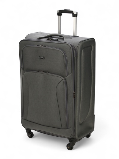 Чемодан на колёсах большой 97 л (L), на молнии, с увеличением, кодовый замок, 4 колеса, серый