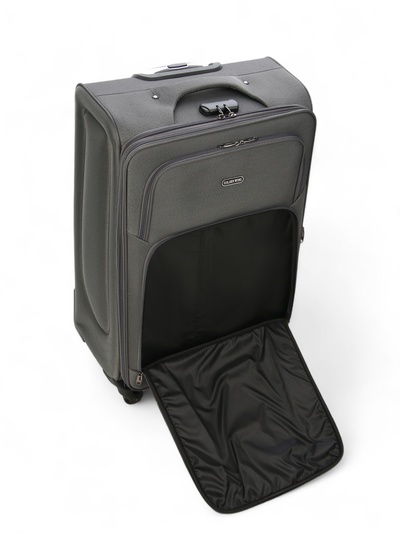 Чемодан на колёсах большой 97 л (L), на молнии, с увеличением, кодовый замок, 4 колеса, серый