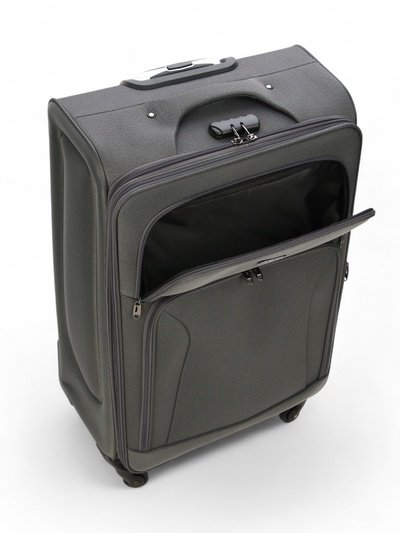 Чемодан на колёсах большой 97 л (L), на молнии, с увеличением, кодовый замок, 4 колеса, серый