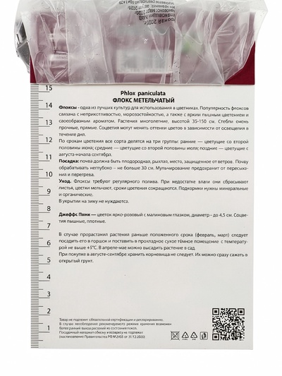 Флокс метельчатый «Джеффс Пинк», I р-р, 1 шт., 80 h(см), Осень 2025