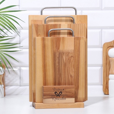 УЦЕНКА Набор досок разделочных «Прямоугольник», 3 шт., металлическая ручка, 34×22×1.8;31×20×1.8., без подставки