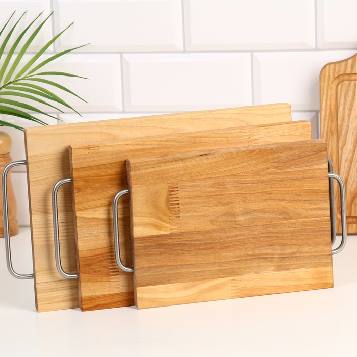 УЦЕНКА Набор досок разделочных «Прямоугольник», металлические ручки, 39×23×2 см, 33×20×1.8 см, 28×18 см - Фото 1