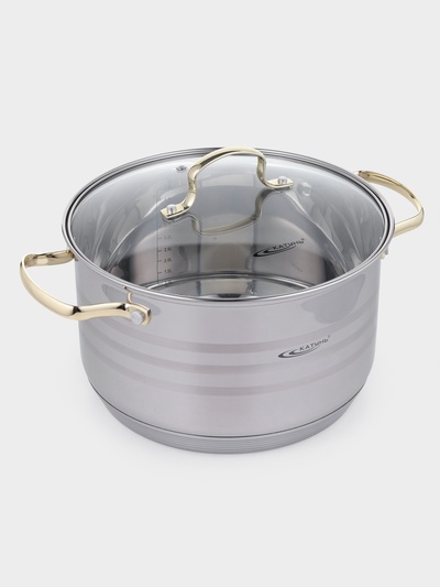 Кастрюля Катунь «ЭЛИС ГОЛД», 5.5 л, 24×13.5 см, стеклянная крышка, нержавеющая сталь, ручки золотистые