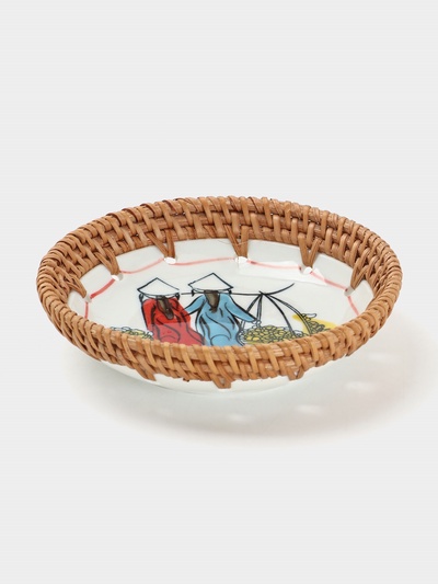 Тарелка керамическая с ротангом, 13.5×13.5×3 см, МИКС