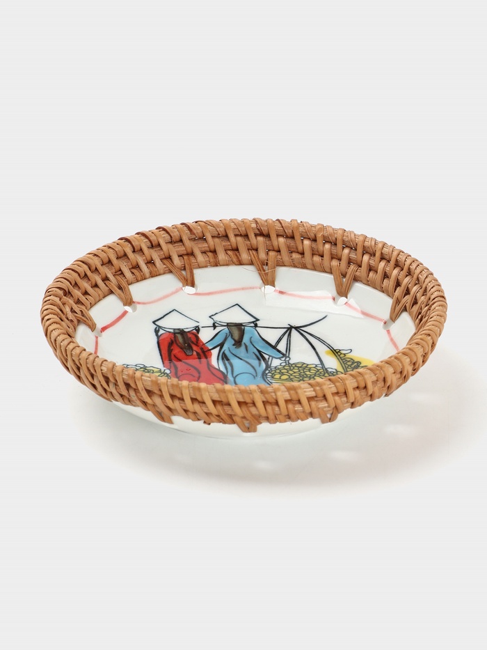 Тарелка керамическая с ротангом, 13.5×13.5×3 см, МИКС - Фото 1