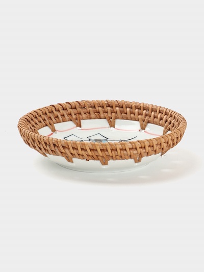 Тарелка керамическая с ротангом, 13.5×13.5×3 см, МИКС