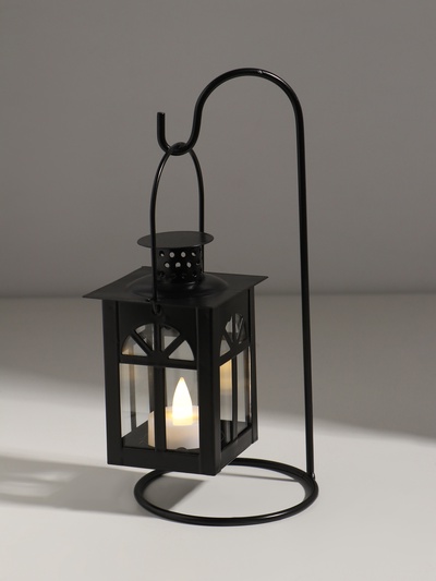 Подсвечник на 1 свечу «Фонарь с подставкой», металл, чёрный, 23.5×10×10 см