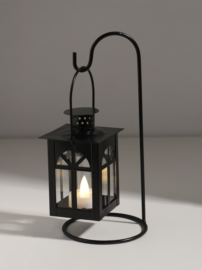 Подсвечник на 1 свечу «Фонарь с подставкой», металл, чёрный, 23.5×10×10 см - Фото 1