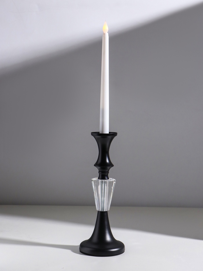 Подсвечник на 1 свечу «Кристалл. Классика», стекло, металл, чёрный, d=5 см, 9.5×9.5×24 см - Фото 1