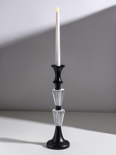 Подсвечник на 1 свечу «Кристалл. Классик», стекло, металл, чёрный, d=5 см, 9.5×9.5×32.5 см