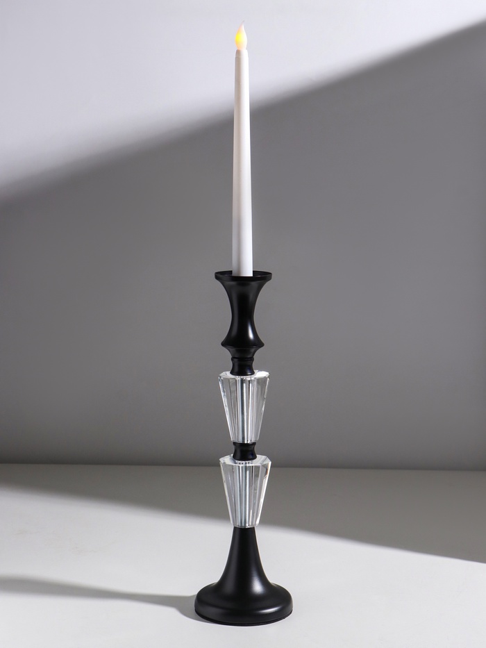 Подсвечник на 1 свечу «Кристалл. Классик», стекло, металл, чёрный, d=5 см, 9.5×9.5×32.5 см - Фото 1