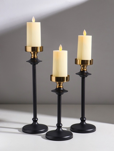 Набор подсвечников на 1 свечу «Эстетика», металл, чёрный с золотом, d=6.7 см, 3 шт., h=22.5, 28 и 32 см