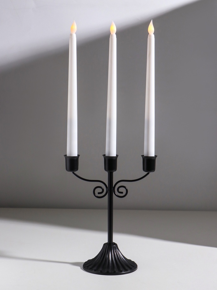 Подсвечник на 3 свечи «Классика с завитками», металл, d=2.5 см, чёрный, 18×10×21 см