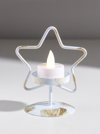 Подсвечник на 1 свечу «Звезда», металл, белый с патиной, d=5 см, 9.4×7×11.7 см