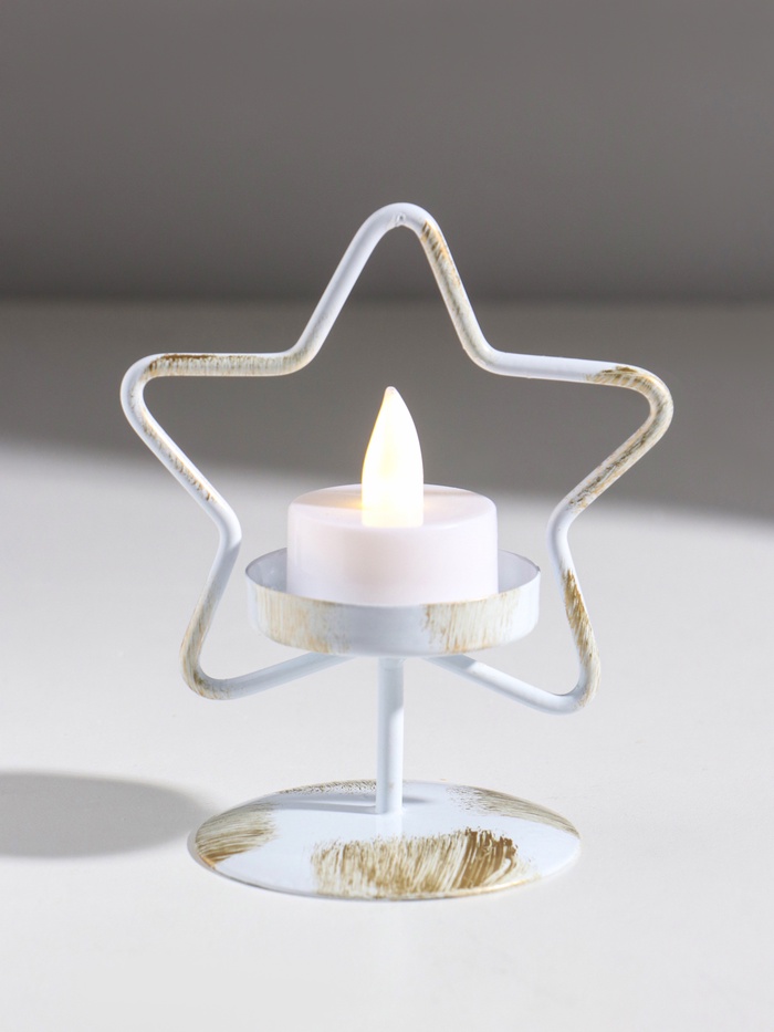 Подсвечник на 1 свечу «Звезда», металл, белый с патиной, d=5 см, 9.4×7×11.7 см - Фото 1