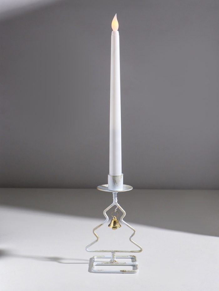 Подсвечник на 1 свечу «Ёлочка», металл, белый с патиной, d=2.3 см, 8.5×7.5×16 см - Фото 1