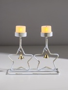 Подсвечник на 2 свечи «Две звезды», металл, белый с патиной, d=5 см, 18.5×7.3×14.8 см - Фото 1