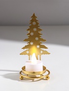 Подсвечник на 1 свечу «Ёлочка со звёздами», металл под золото, d=5 см, 6.5×6.5×13.5 см - Фото 1