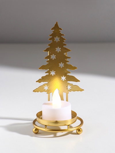 Подсвечник на 1 свечу «Ёлочка со звёздами», металл под золото, d=5 см, 6.5×6.5×13.5 см