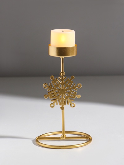 Подсвечник на 1 свечу «Снежинка», металл под золото, d=4.5 см, 8.5×8.5×16 см