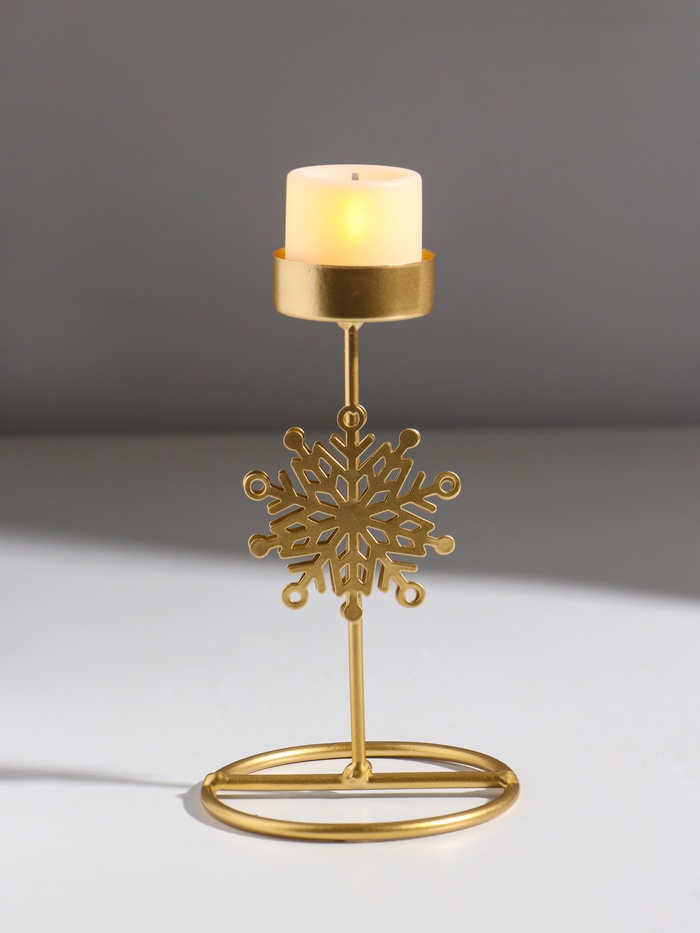 Подсвечник на 1 свечу «Снежинка», металл под золото, d=4.5 см, 8.5×8.5×16 см - Фото 1