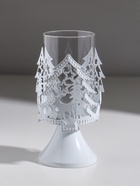 Подсвечник на 1 свечу «Ели и олени», металл, стекло, белый d=5.5 см, 7.3×7.3×14.8 см - Фото 2