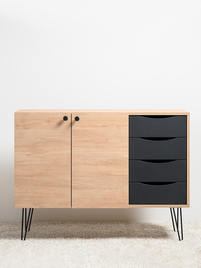 Комод напольный «Брюс 16.233», на ножках, 1134×383×856 мм, цвет чёрный/кварц блэк