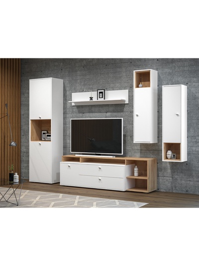 Гостиная «Бэль», 2580×430×2000 мм, цвет белый премиум/дуб крафт золотой