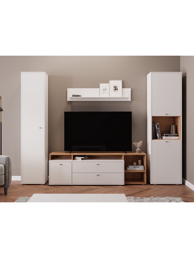 Гостиная «Бэль», 2680×430×2000 мм, цвет белый премиум/дуб крафт золотой