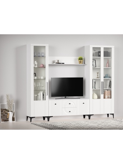 Гостиная под телевизор «Валенсия», 2227×383×2252 мм, цвет белый/белый МДФ