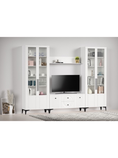 Гостиная под телевизор «Валенсия», 3013×383×2253 мм, цвет белый/белый МДФ