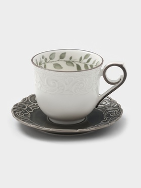 Чайная пара WY Floral Laceware, 2 предмета: чашка 300 мл, блюдце d=15 см, фарфор, белая, серая