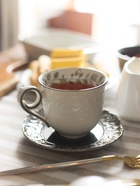 Чайная пара WY Floral Laceware, 2 предмета: чашка 300 мл, блюдце d=15 см, фарфор, белая, серая - Фото 10