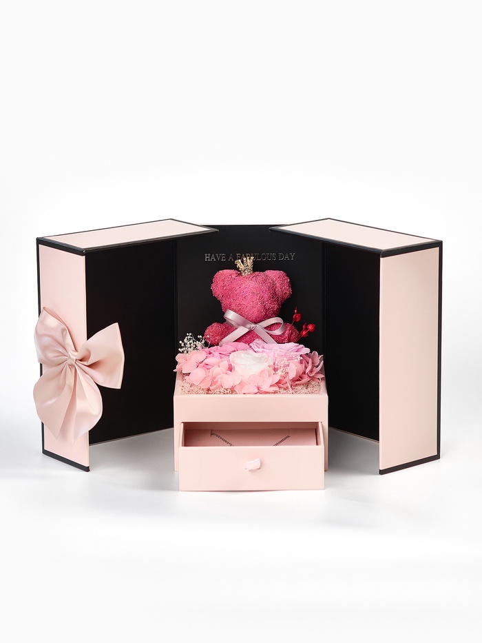 Набор с кулоном «Я тебя люблю», в коробке с мишкой, цвет серебро, нежно-розовая коробка - Фото 1