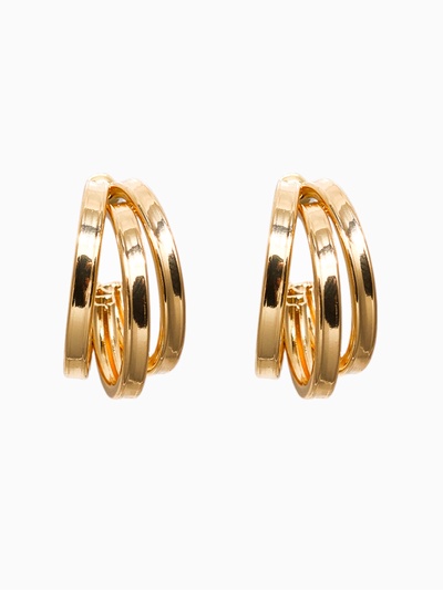 Серьги металл «Тринити» широкие, тренд, цвет золото