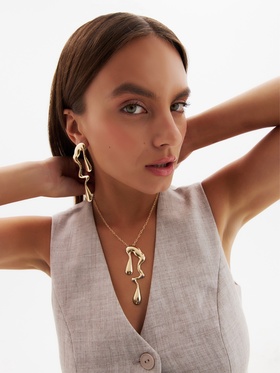 Гарнитур 2 предмета: кулон, серьги «Капли» таяние, цвет золото