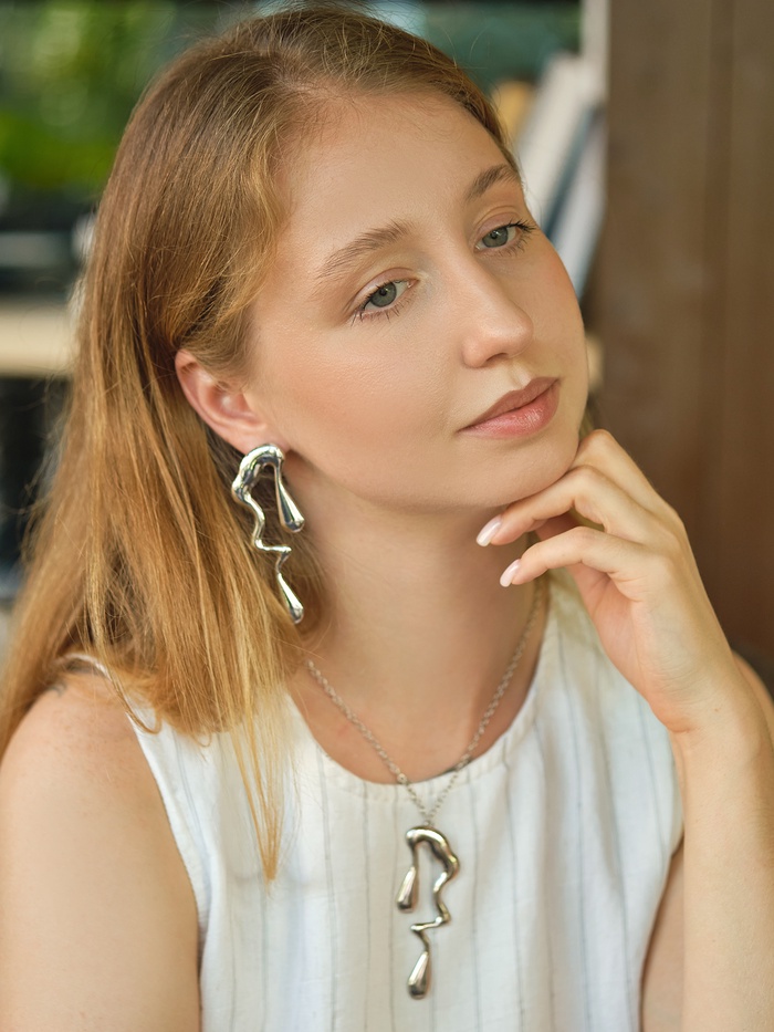 Гарнитур 2 предмета: кулон, серьги «Капли» таяние, цвет серебро - Фото 1