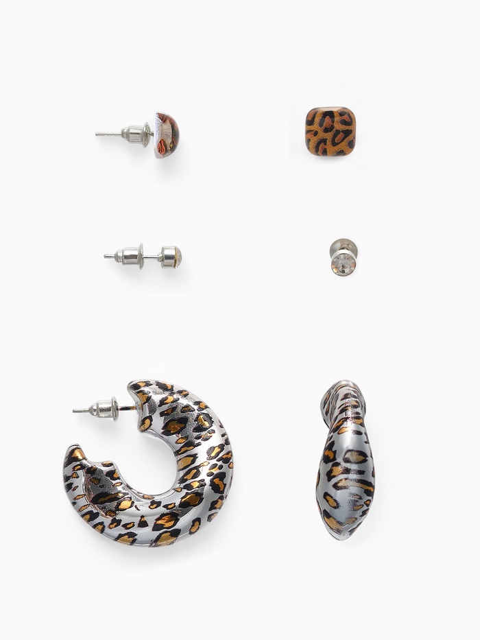 Серьги QF «Леопард», набор 3 пары, кольца, цветной в серебре