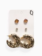 Серьги QF «Леопард», набор 3 пары, кольца, цветной в золоте - фото 47706952