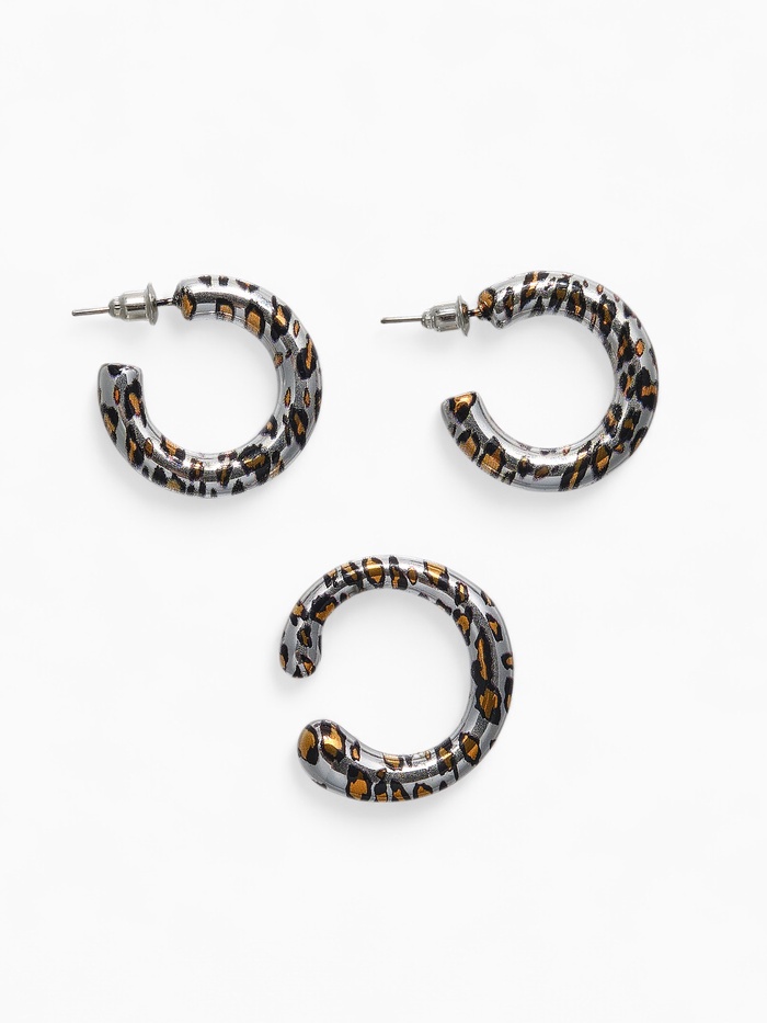 Серьги и каффы QF «Леопард», набор, цвет серебро