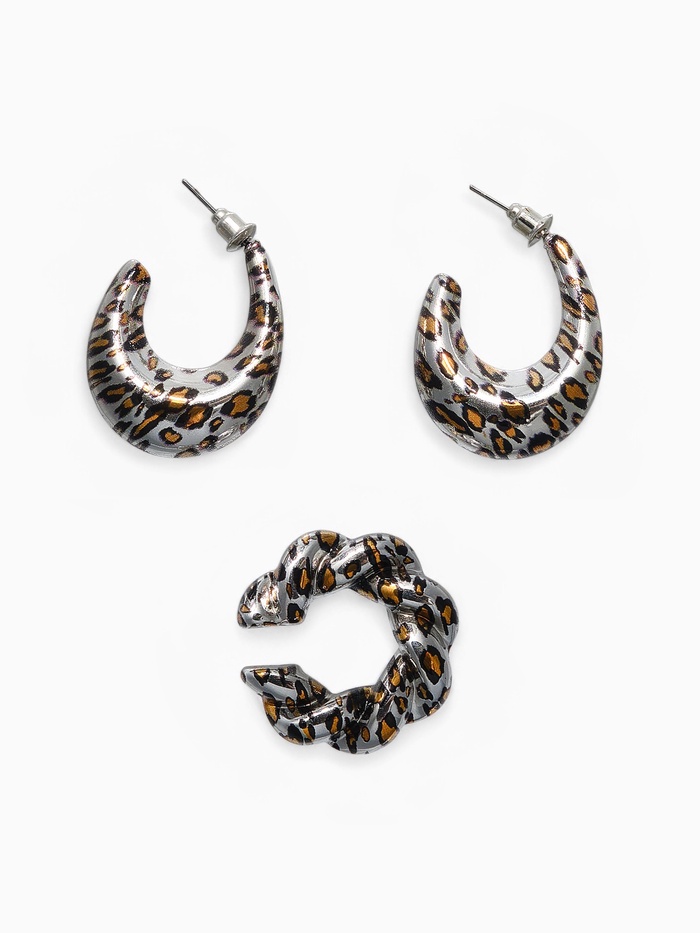 Серьги и каффы QF «Леопард», набор, жгутик, цвет серебро