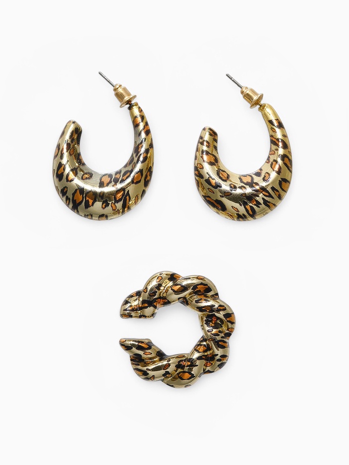 Серьги и каффы QF «Леопард», набор, жгутик, цвет золото