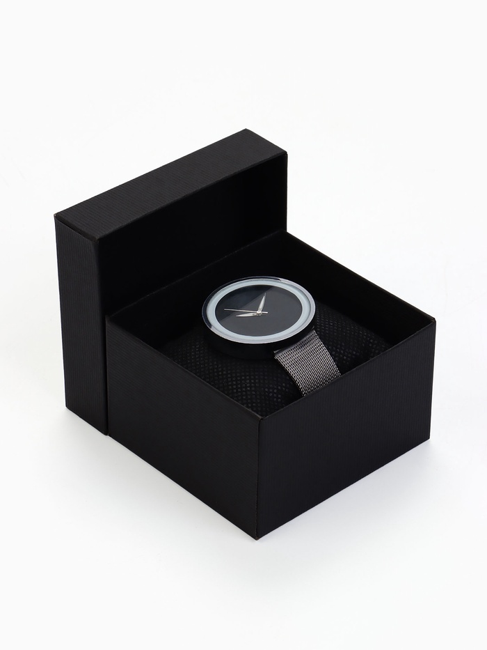 Коробочка подарочная для часов, 9×8.5×5 см, вставка чёрная, чёрная - Фото 1