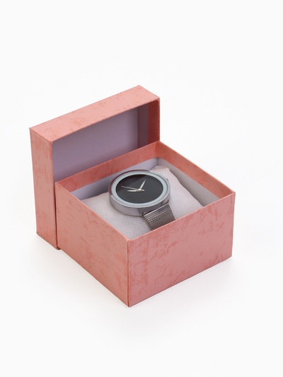 Коробочка подарочная для часов, 9×8.5×5 см, вставка белая, розовая